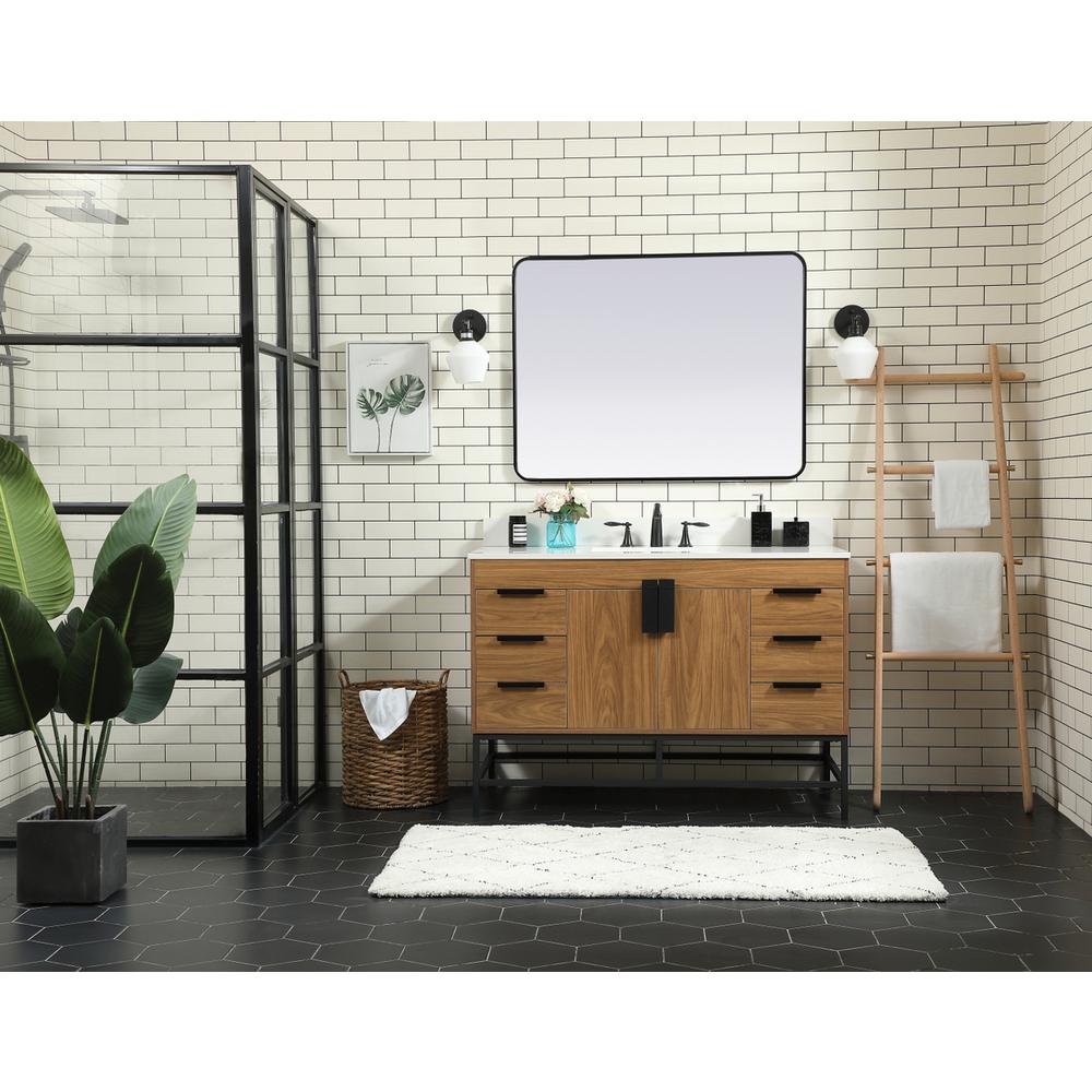 48 inch Single bathroom vanity in walnut brown with backsplash. Picture 4