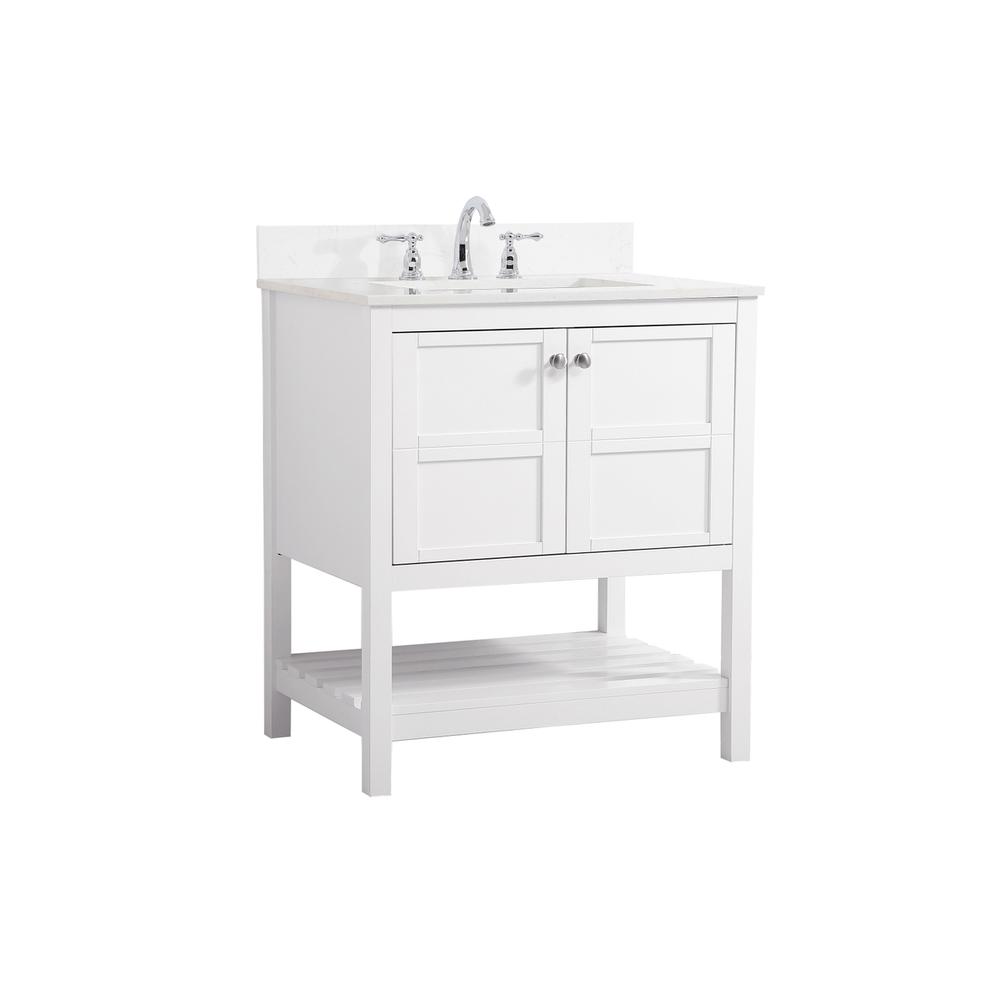 30 inch Single Bathroom Vanity in White with Backsplash. Picture 7