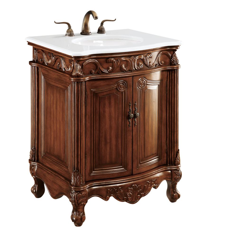 27 inch Single Bathroom vanity in Brown with ivory white engineered marble. Picture 2