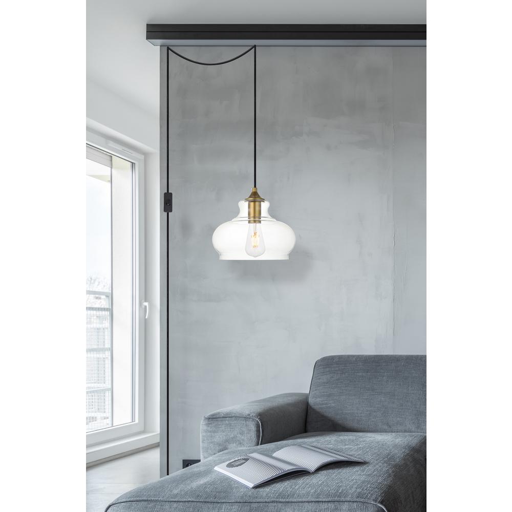 Destry 1 Light brass plug-in Pendant With Clear Glass. Picture 5