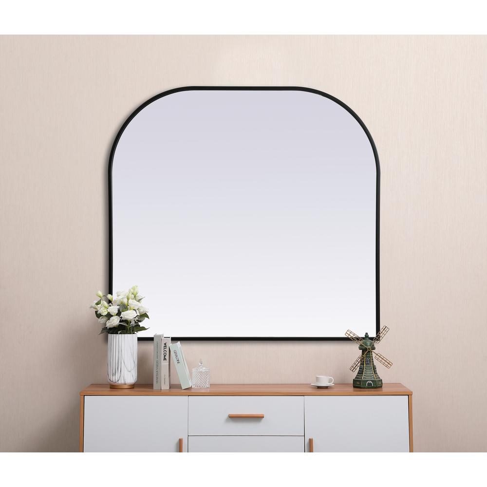 Metal Frame Arch Mirror 36x34 Inch in Black. Picture 3