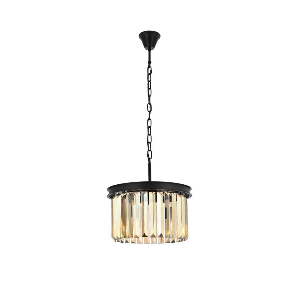 Sydney 3 light Matte Black Pendant Golden Teak (Smoky) Royal Cut Crystal. Picture 1