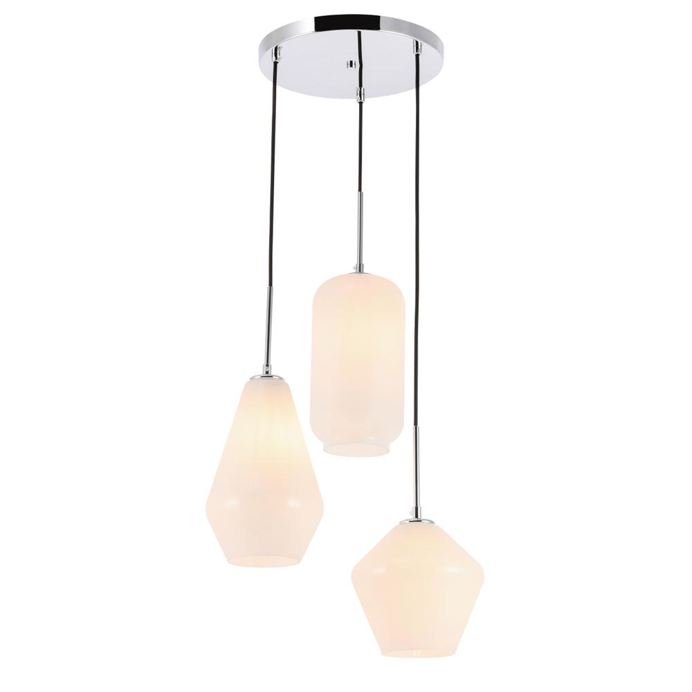 Gene 3 light Chrome and Frosted white glass pendant. Picture 3
