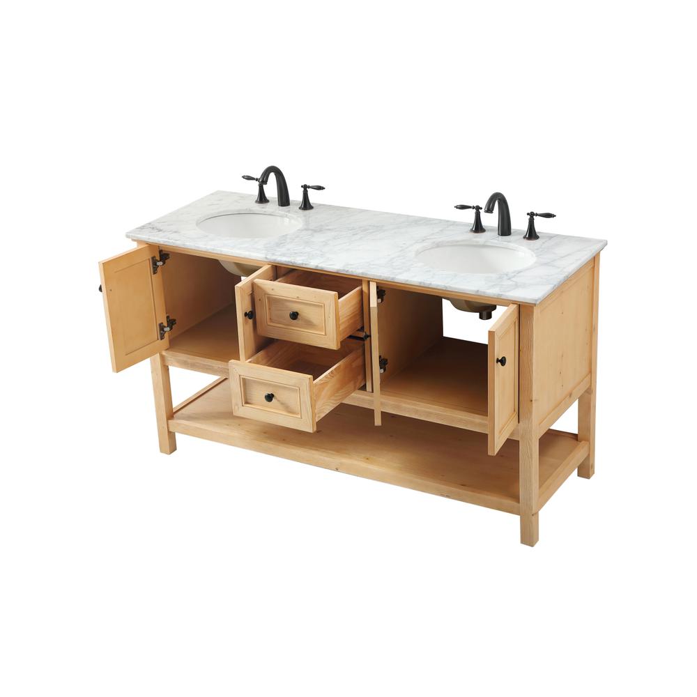 60 inch double bathroom vanity in natural wood. Picture 9