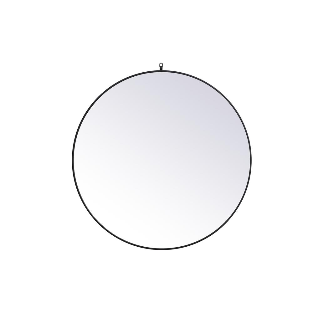 Metal frame round mirror with decorative hook 45 inch in Black. Picture 1