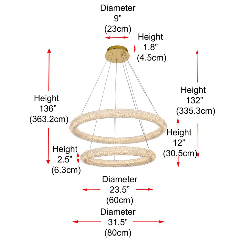 Bowen 32 inch Adjustable LED Chandelier in Satin Gold. Picture 10