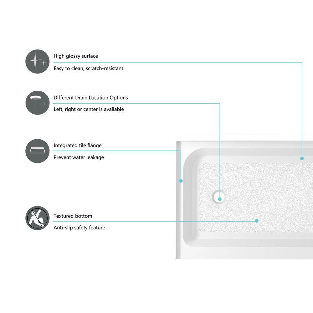 60x32 inch Single threshold shower tray left drain in glossy white. Picture 6