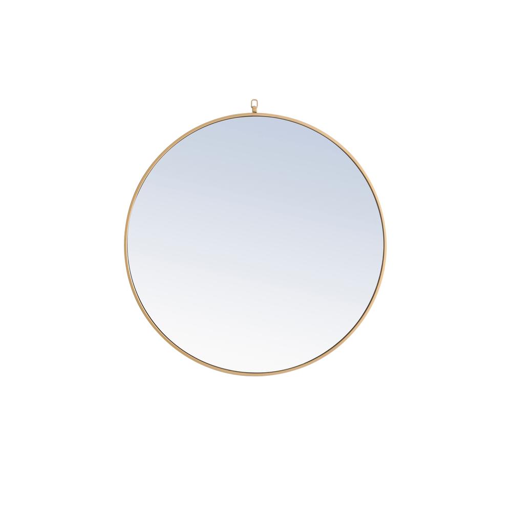 Metal frame Round Mirror with decorative hook 42 inch Brass finish. Picture 1