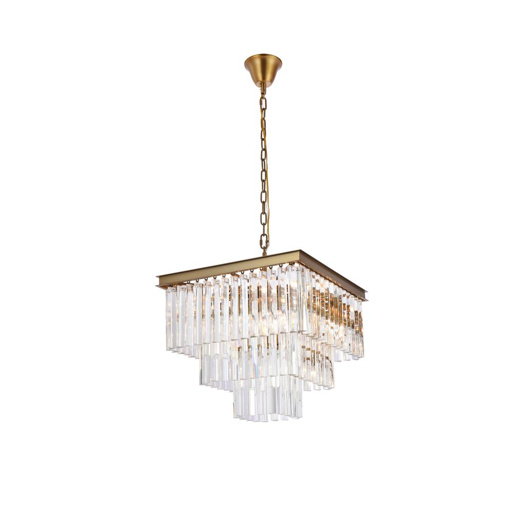 Sydney 21.5 inch square crystal chandelier in satin gold. Picture 1