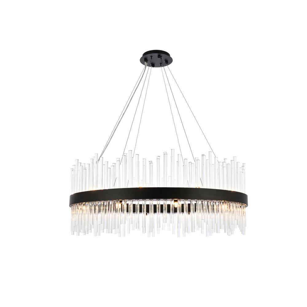 Dallas 36 inch round crystal pendant in black. Picture 1
