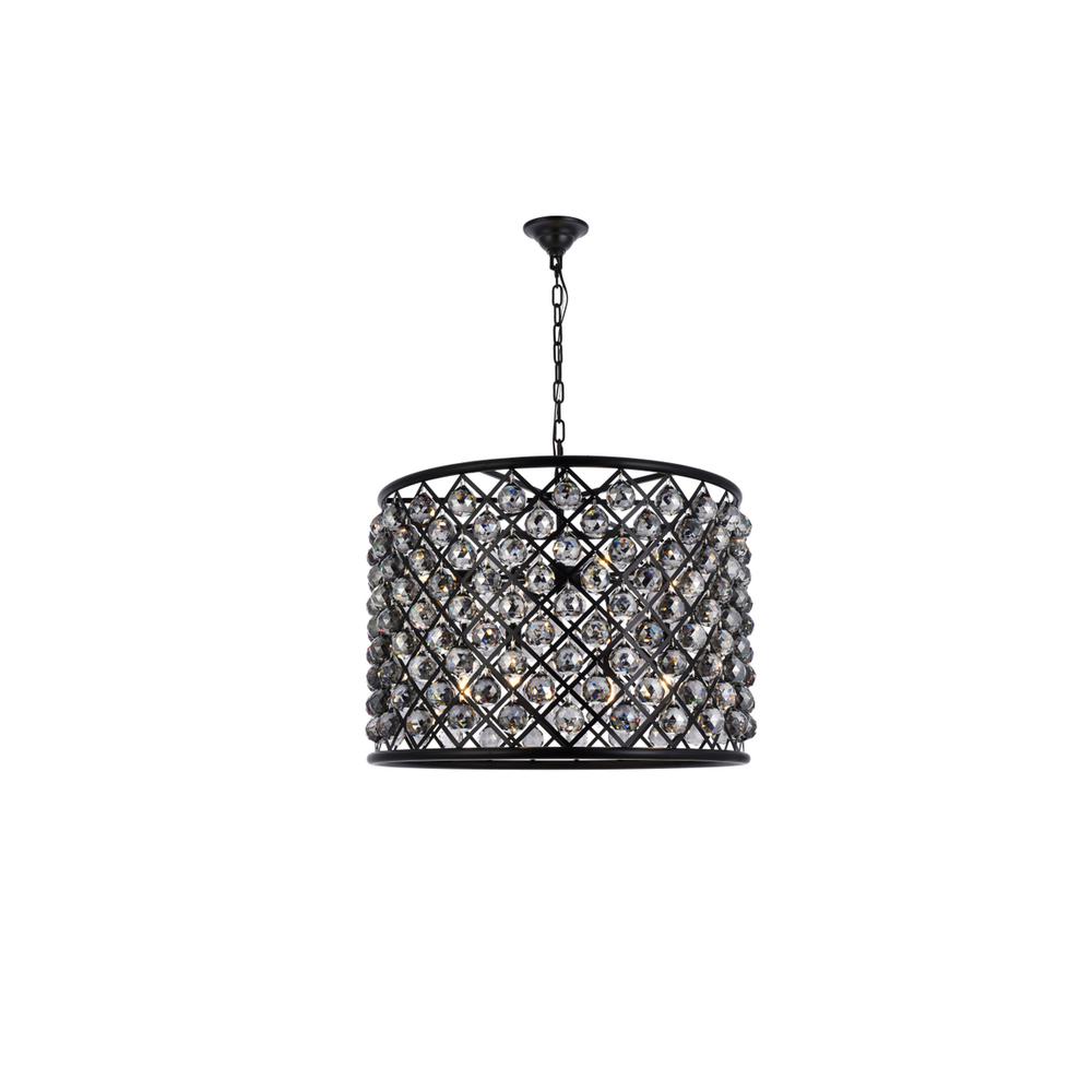 Madison 8 light Matte Black Chandelier Silver Shade (Grey) Royal Cut Crystal. Picture 1
