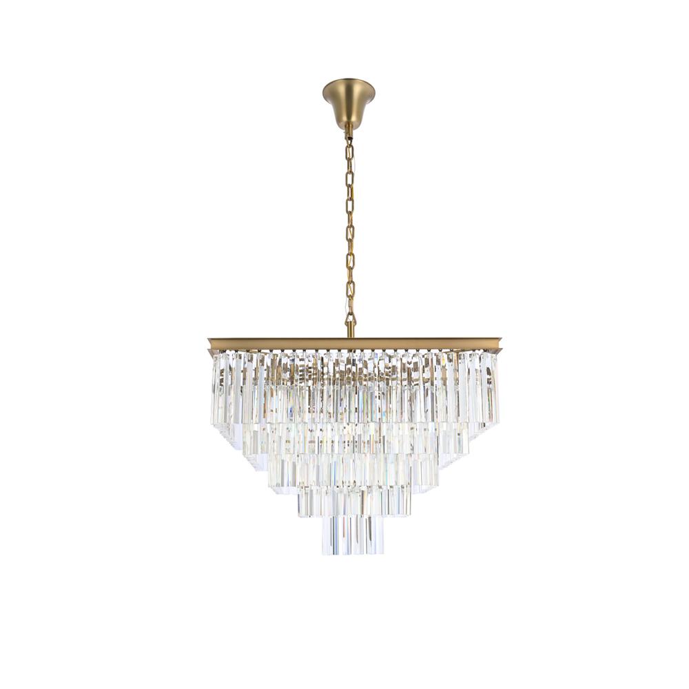 Sydney 34 inch square crystal chandelier in satin gold. Picture 6