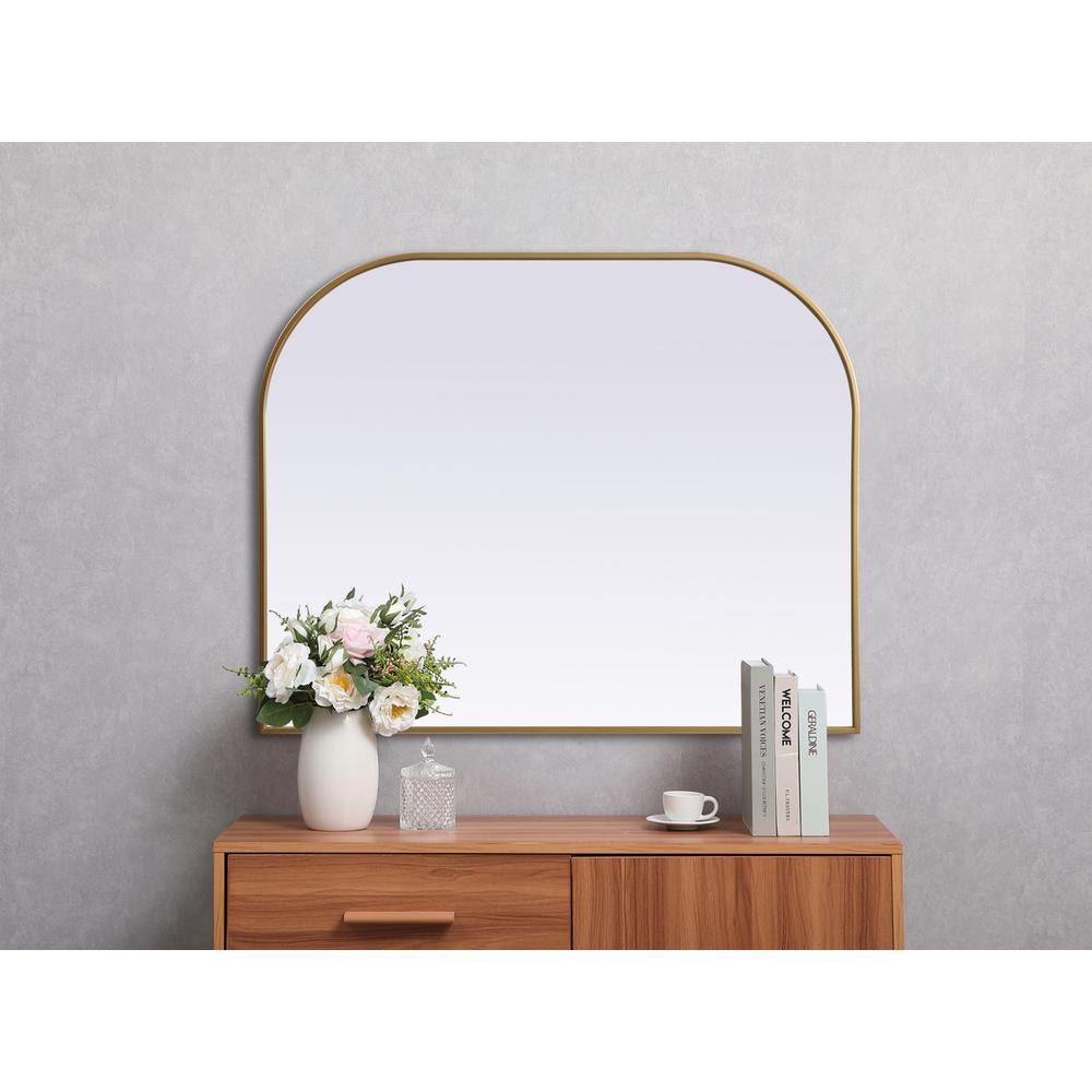 Metal Frame Arch Mirror 42x34 Inch in Brass. Picture 3
