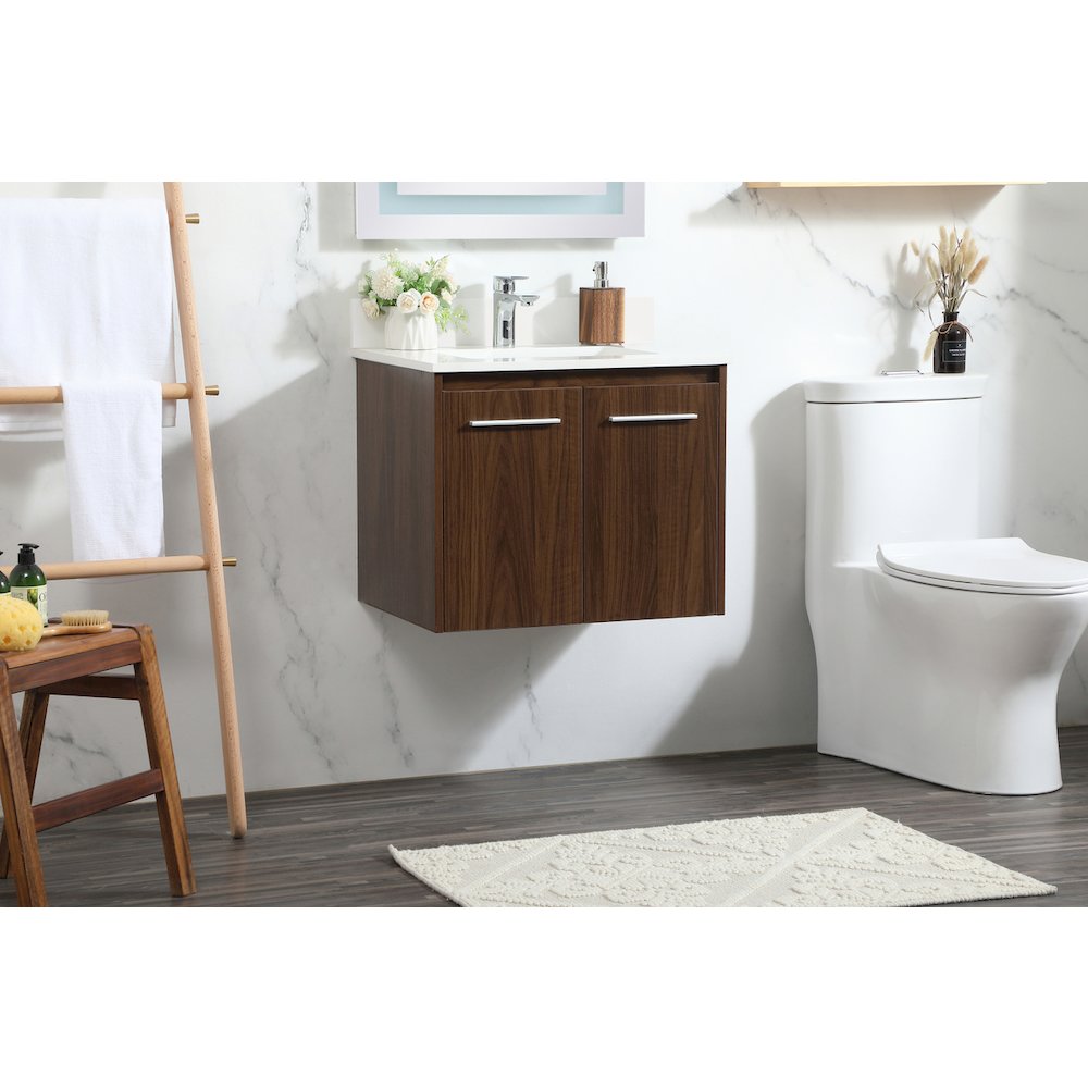 24 Inch Single Bathroom Vanity In Walnut With Backsplash. Picture 3