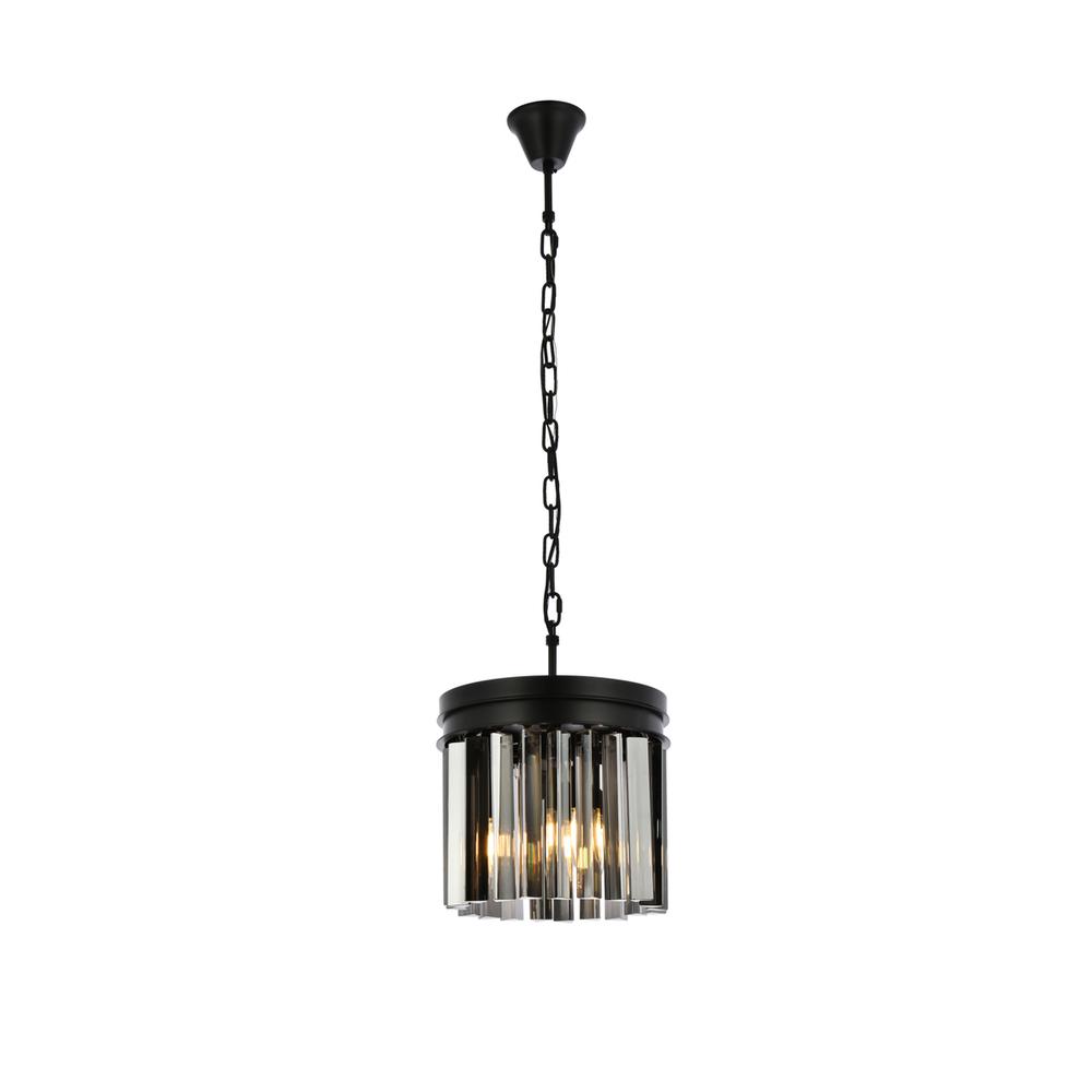 Sydney 3 light Matte Black Pendant Silver Shade (Grey) Royal Cut Crystal. Picture 1