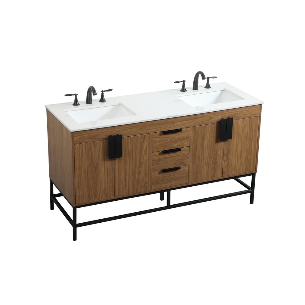 60 inch double bathroom vanity in walnut brown. Picture 8