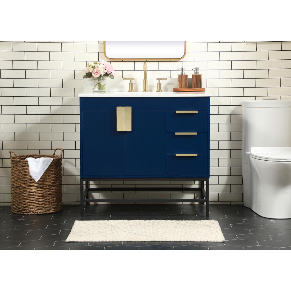 36 inch Single bathroom vanity in blue with backsplash. Picture 14