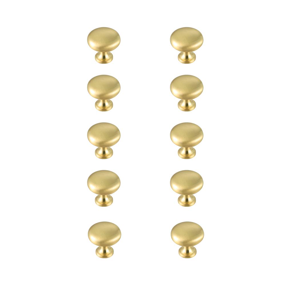 Cadon 1.2" Diameter Brushed Gold Mushroom Knob Multipack (Set of 10). Picture 1