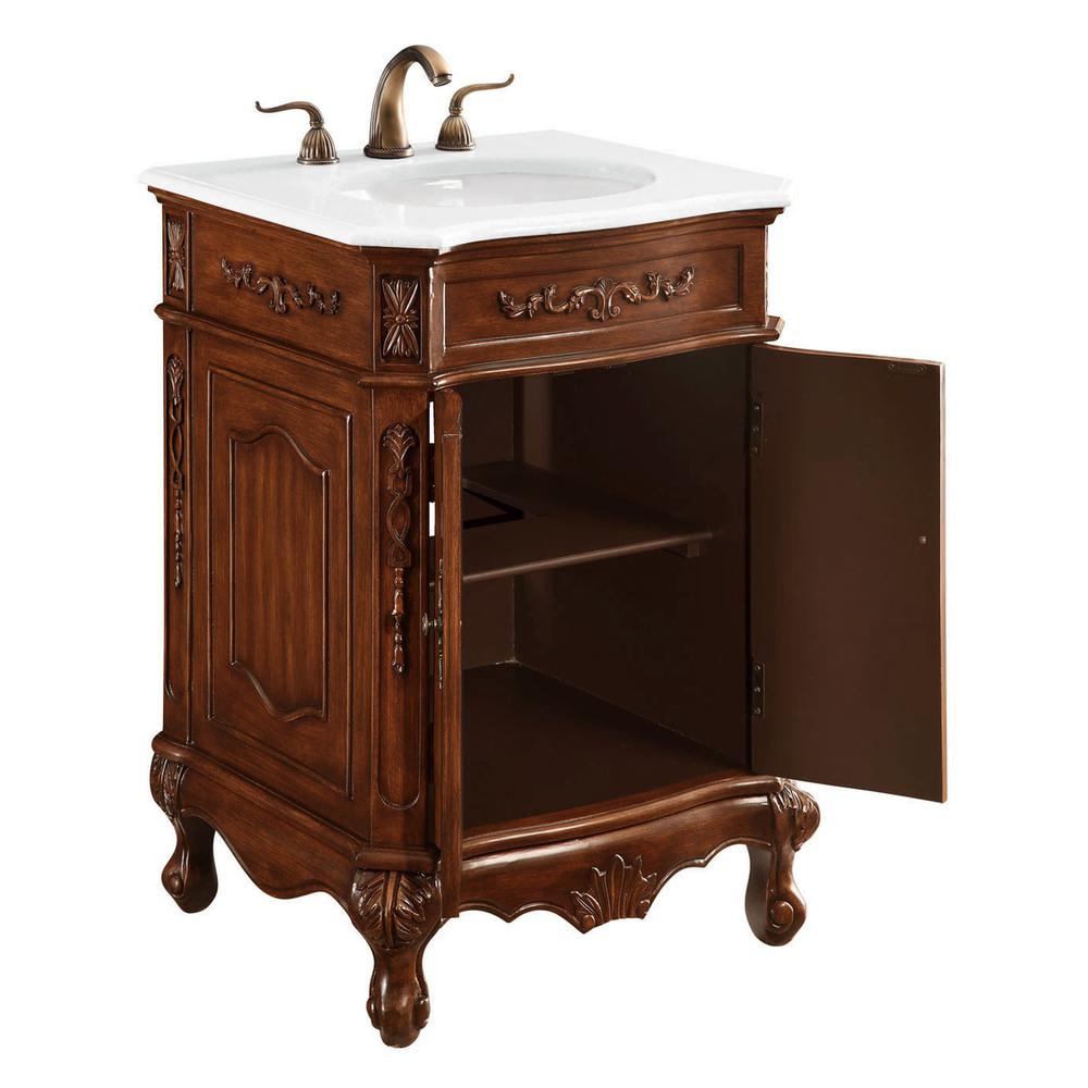 24 inch Single Bathroom vanity in Brown with ivory white engineered marble. Picture 2