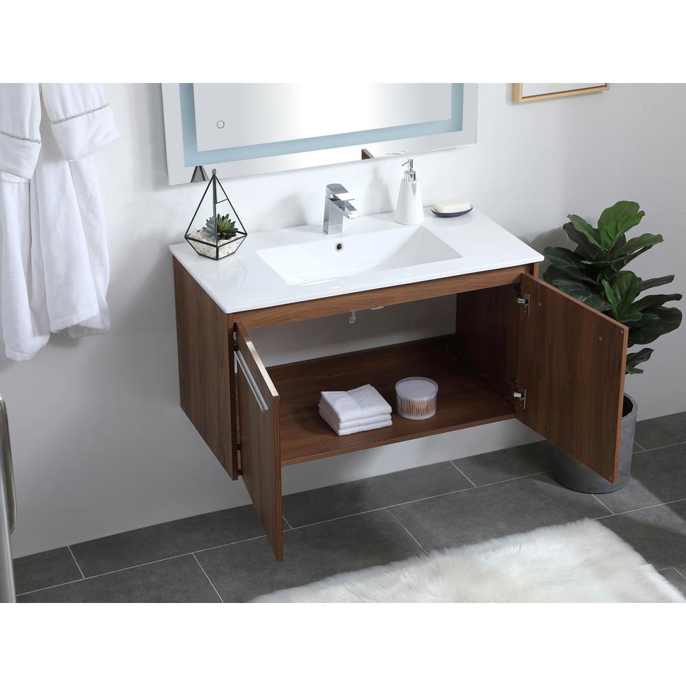 36 inch  Single Bathroom Floating Vanity in Walnut Brown. Picture 3