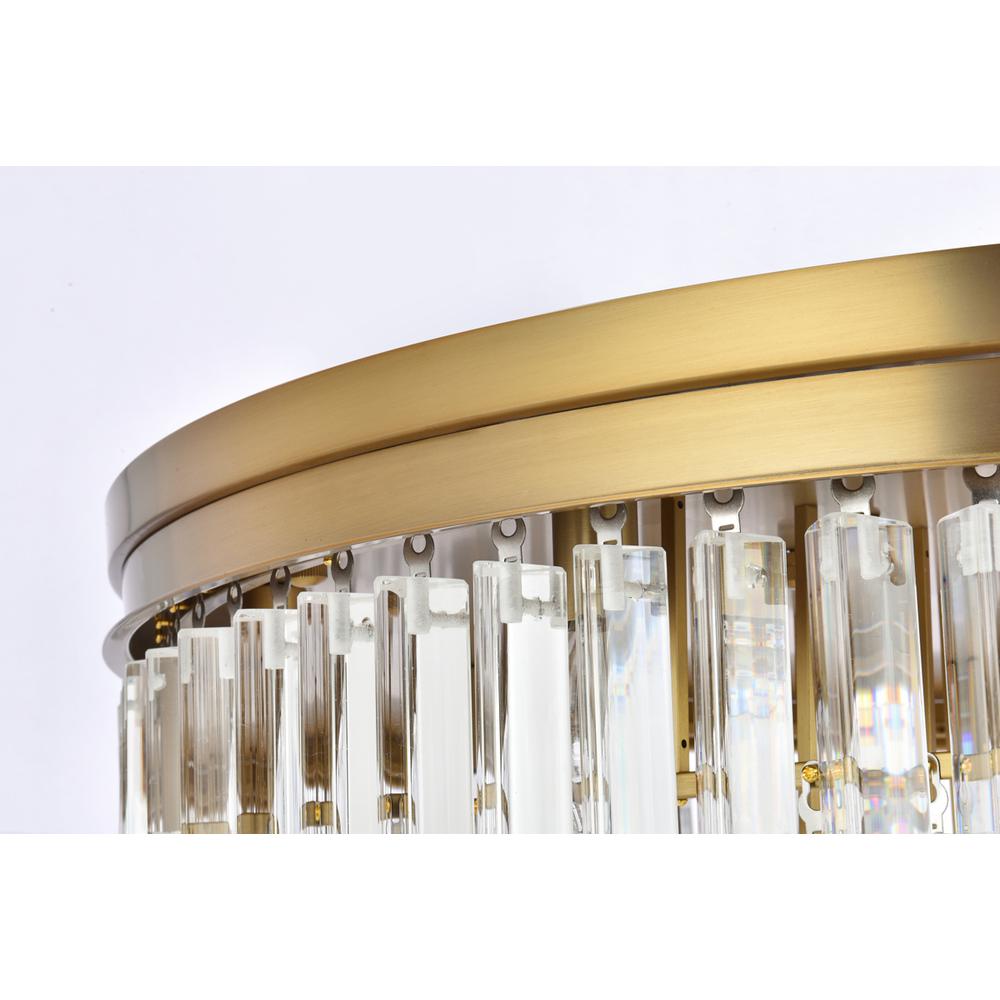 Sydney 32 inch round crystal flush mount in satin gold. Picture 4