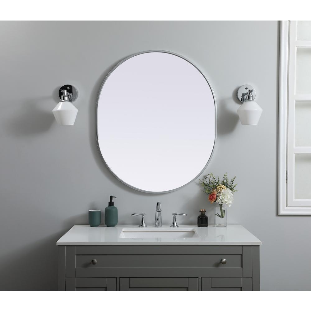Metal Frame Oval Mirror 30x36 Inch in Silver. Picture 11