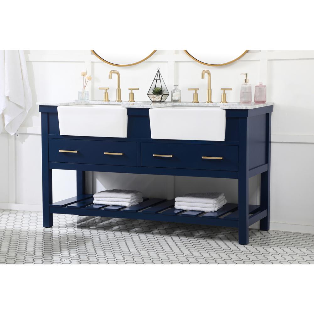 60 inch double bathroom vanity in blue. Picture 2