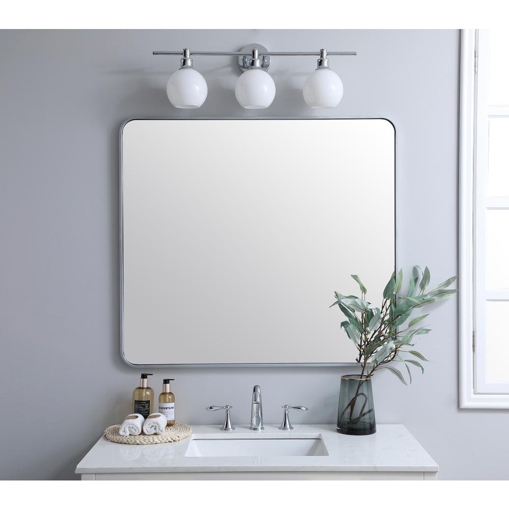 Soft corner metal rectangular mirror 36x40 inch in Silver. Picture 9