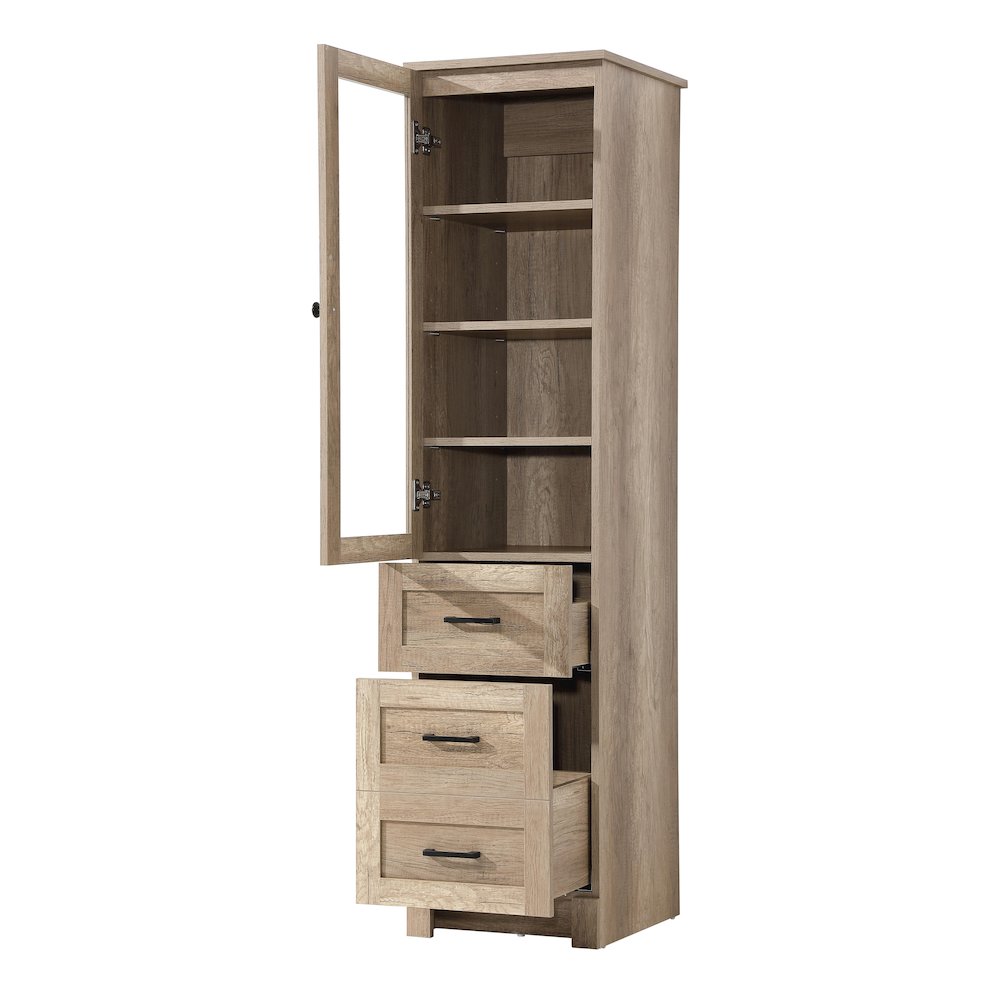 16 Inch Bath Storage Glass Cabinet  in Natural Oak. Picture 2