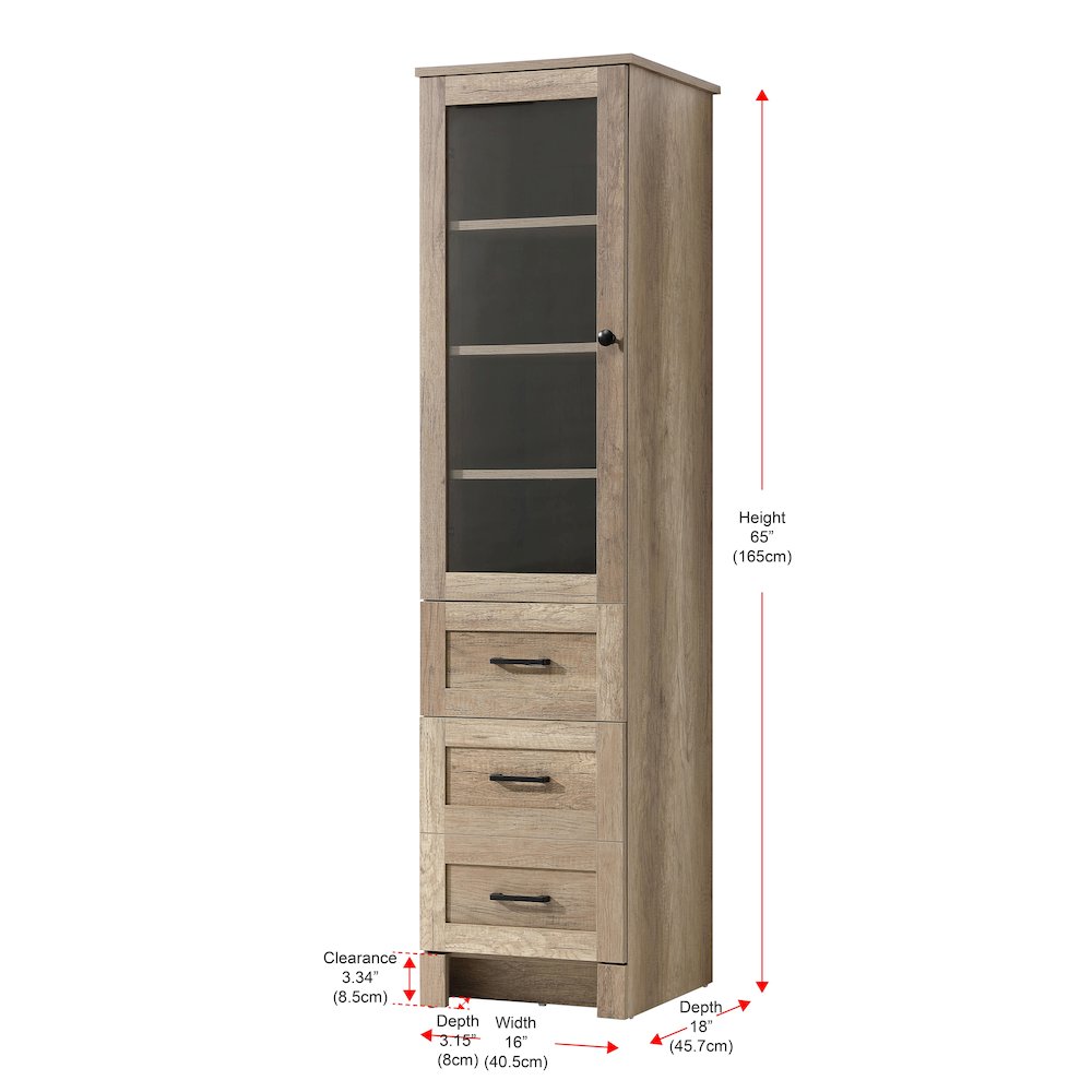 16 Inch Bath Storage Glass Cabinet  in Natural Oak. Picture 8
