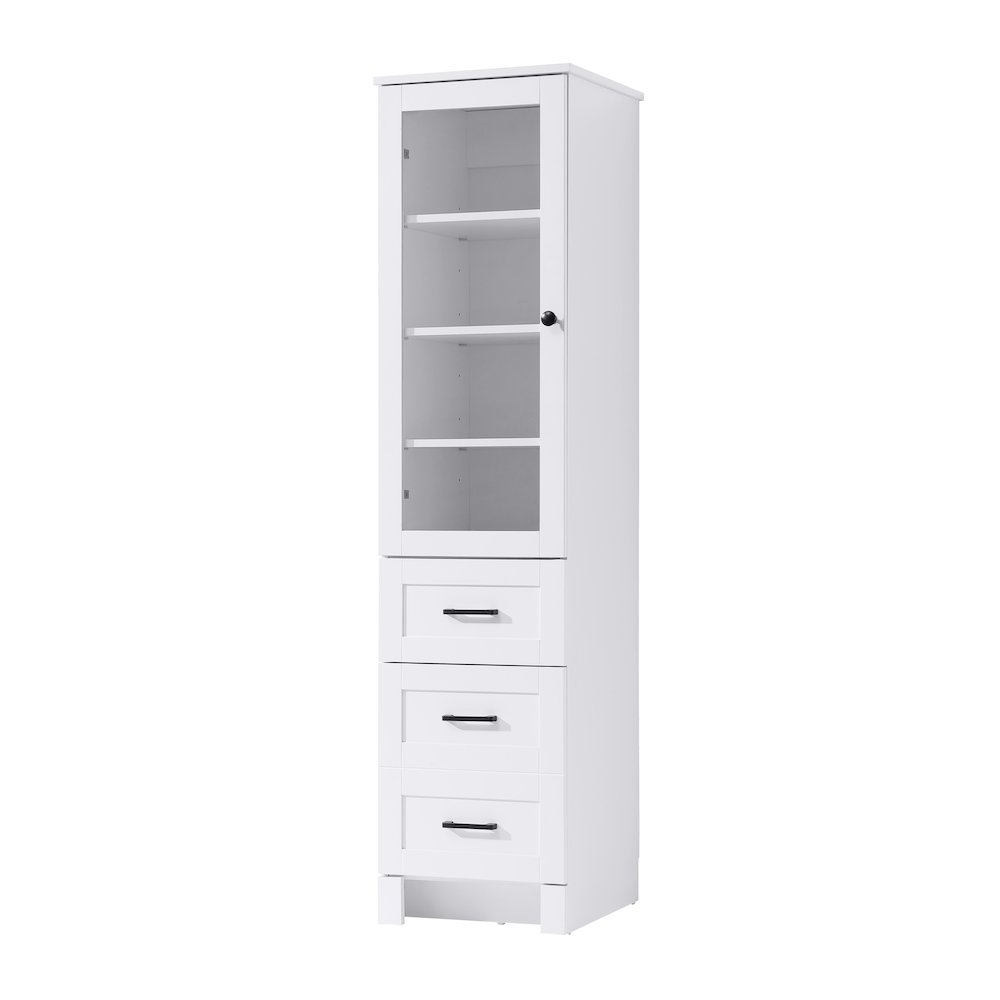16 Inch Bath Storage Glass Cabinet  in White. Picture 1