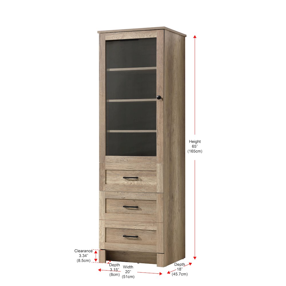 20 Inch Bath Storage Glass Cabinet  in Natural Oak. Picture 8