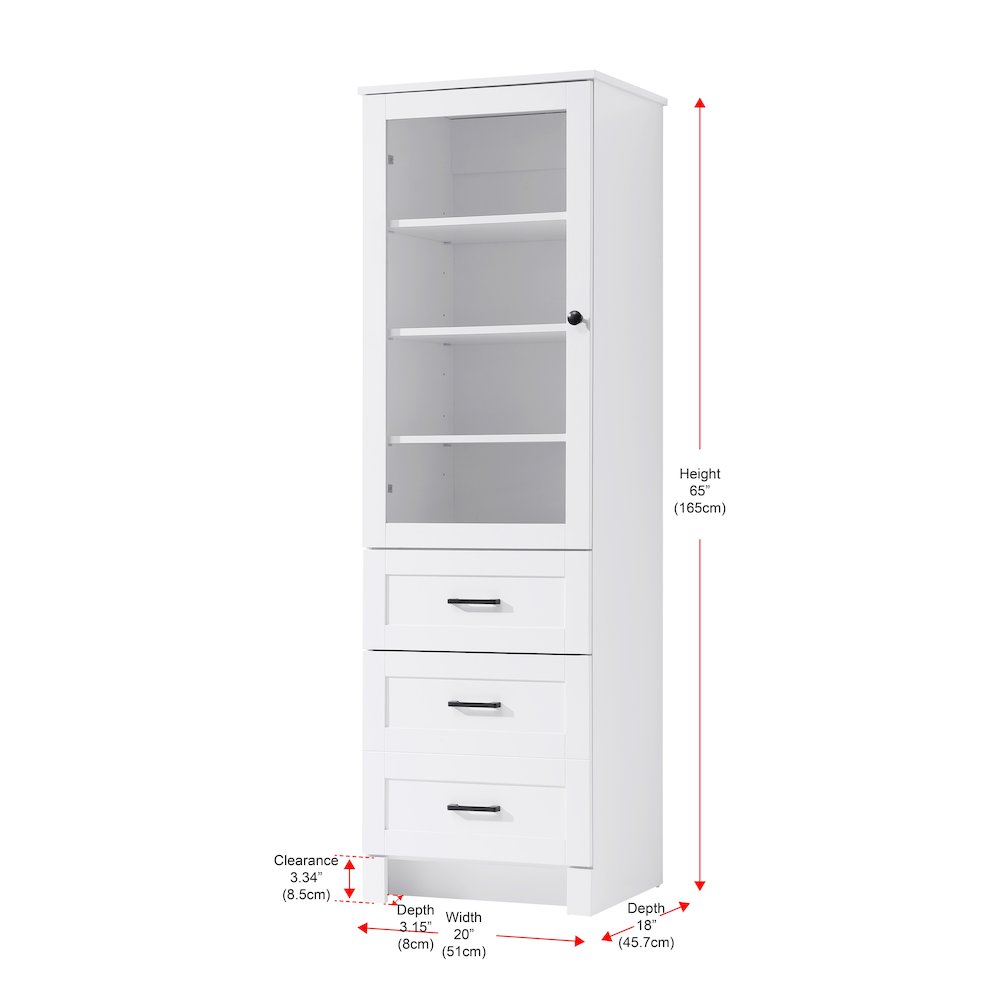 20 Inch Bath Storage Glass Cabinet  in White. Picture 8