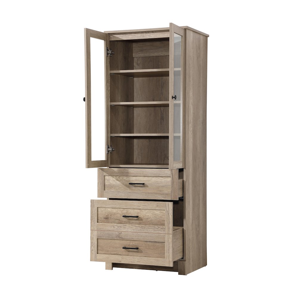 24 Inch Bath Storage Glass Cabinet  in Natural Oak. Picture 2