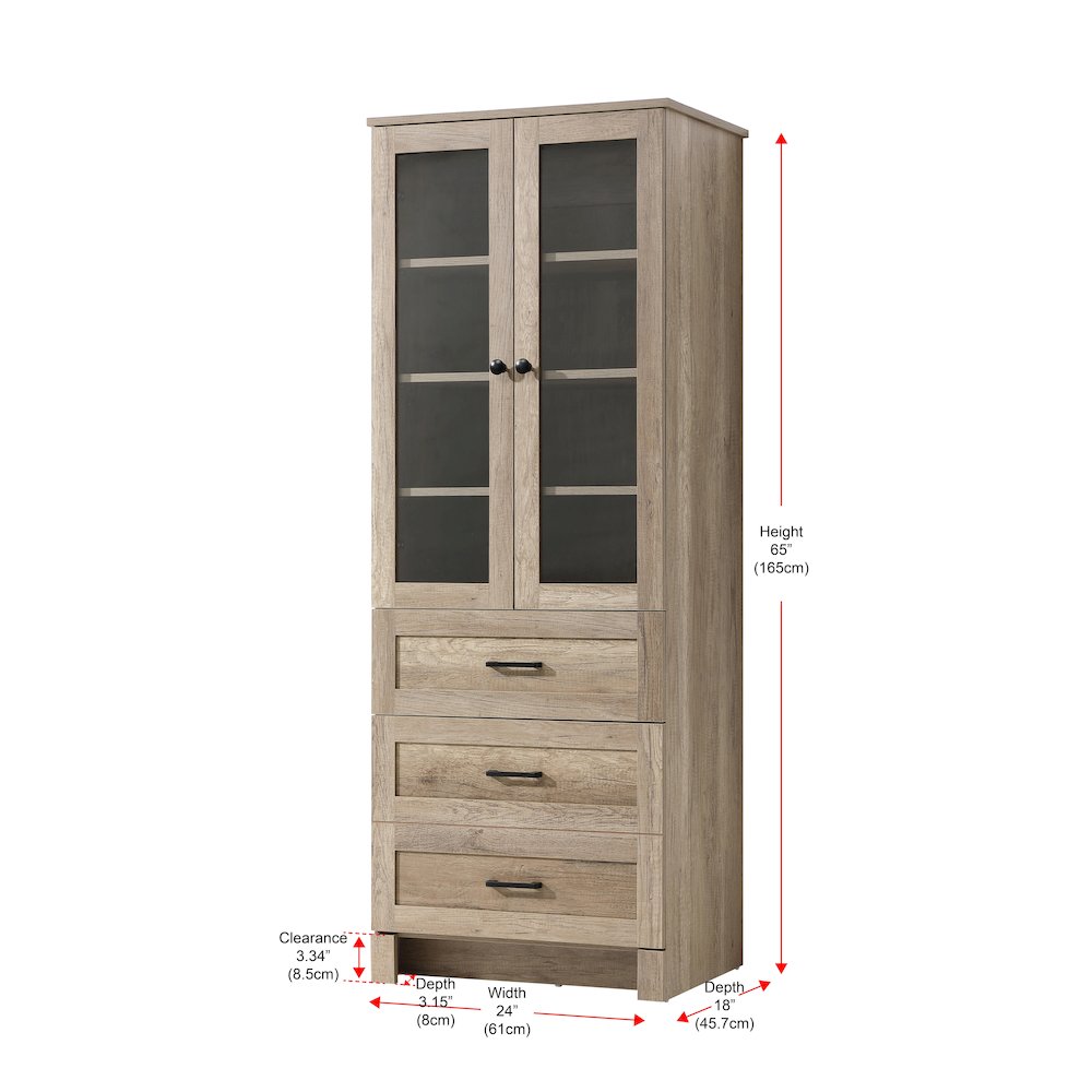 24 Inch Bath Storage Glass Cabinet  in Natural Oak. Picture 8