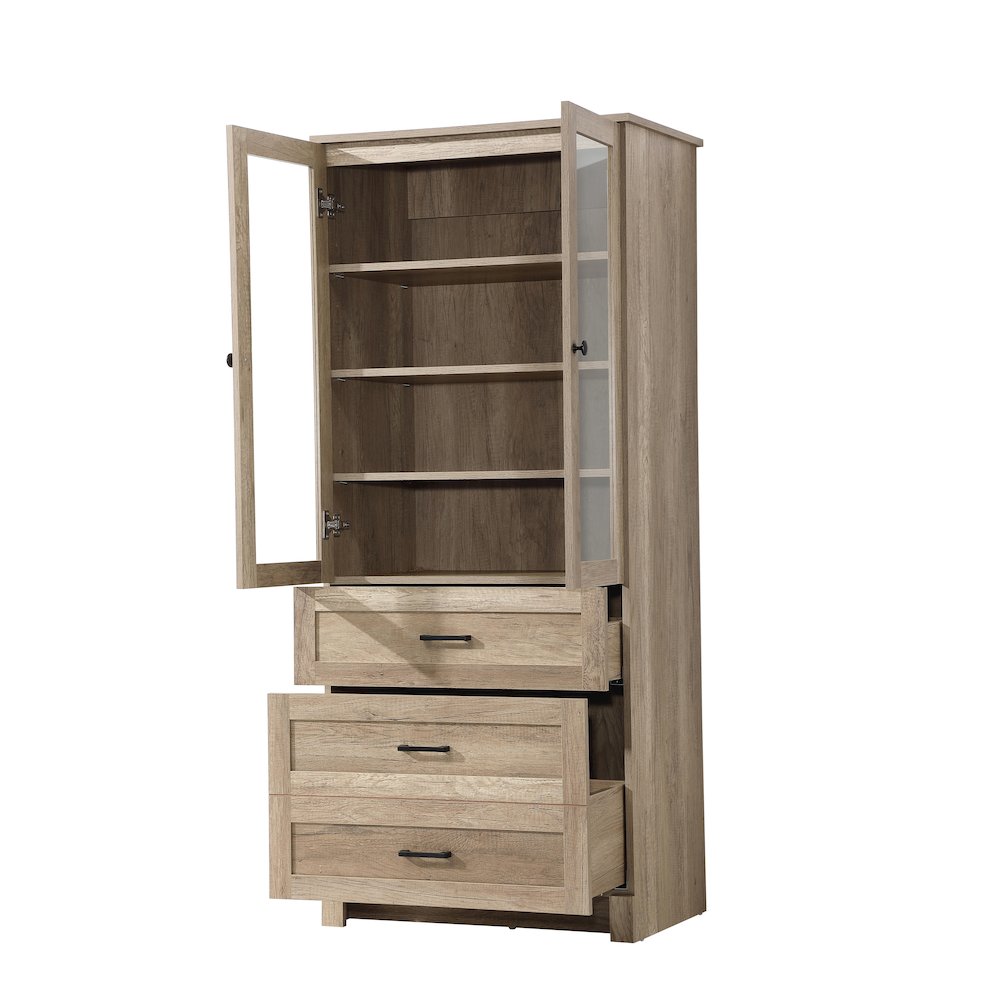 28 Inch Bath Storage Glass Cabinet  in Natural Oak. Picture 2
