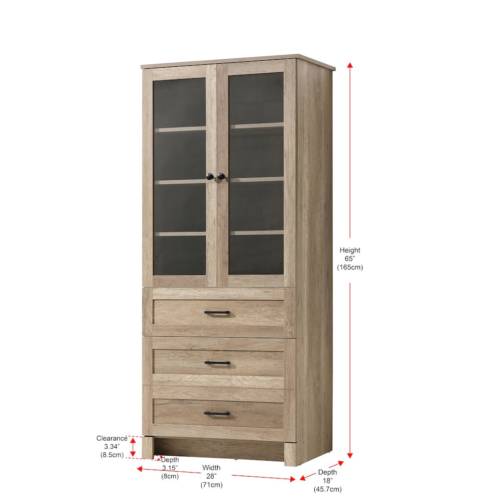 28 Inch Bath Storage Glass Cabinet  in Natural Oak. Picture 8