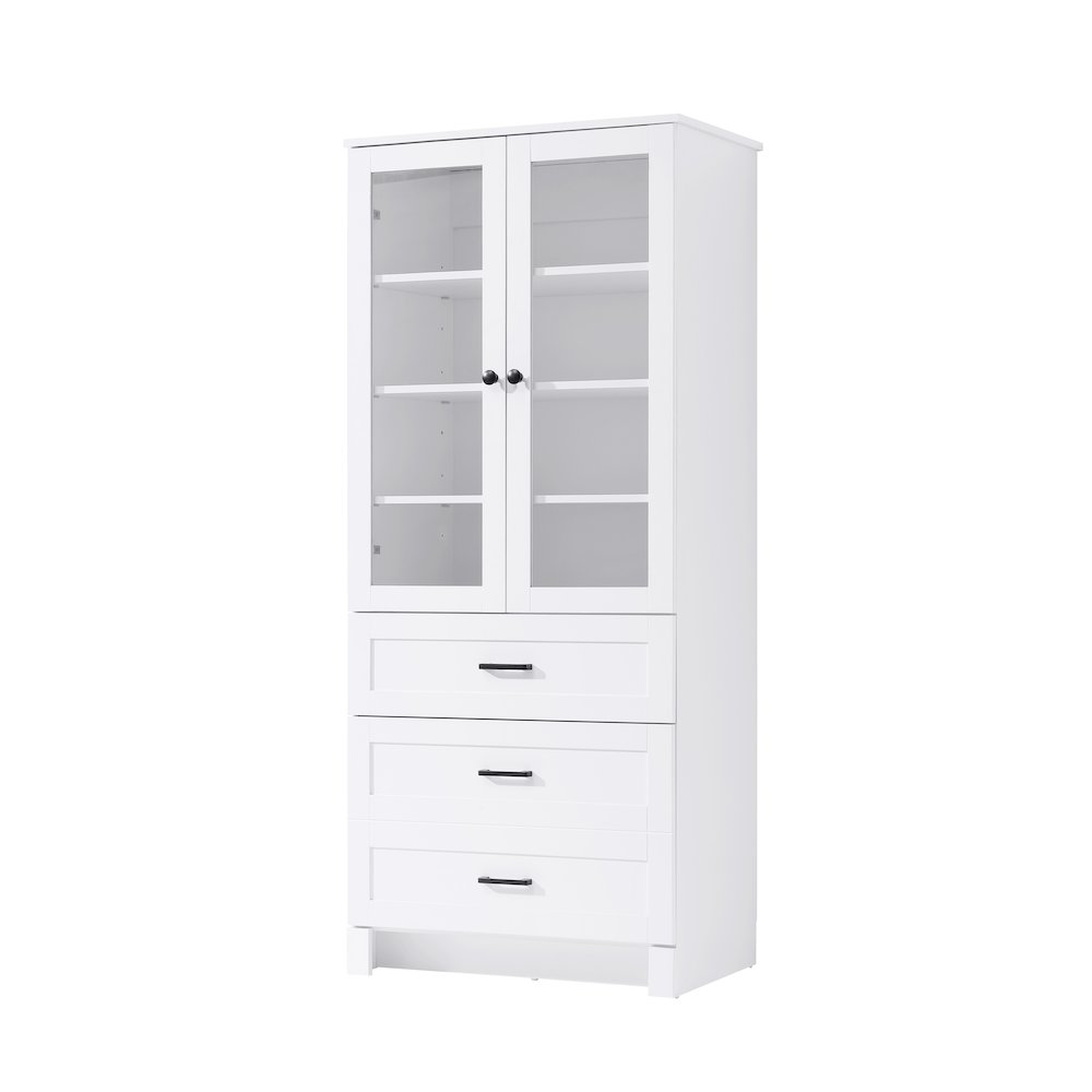 28 Inch Bath Storage Glass Cabinet  in White. Picture 1
