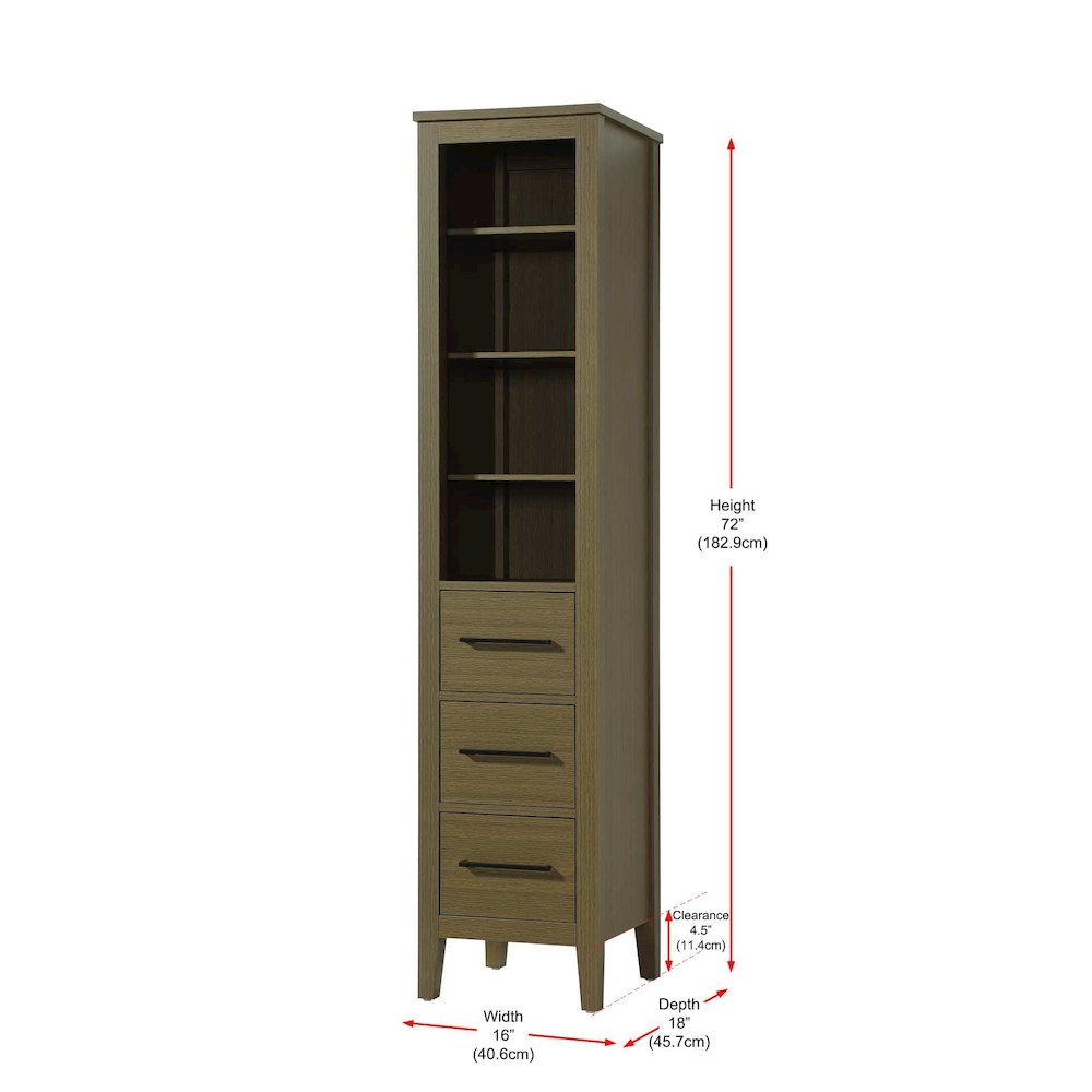 16 Inch Open Shelving Bath Storage Cabinet in Chestnut Brown. Picture 7