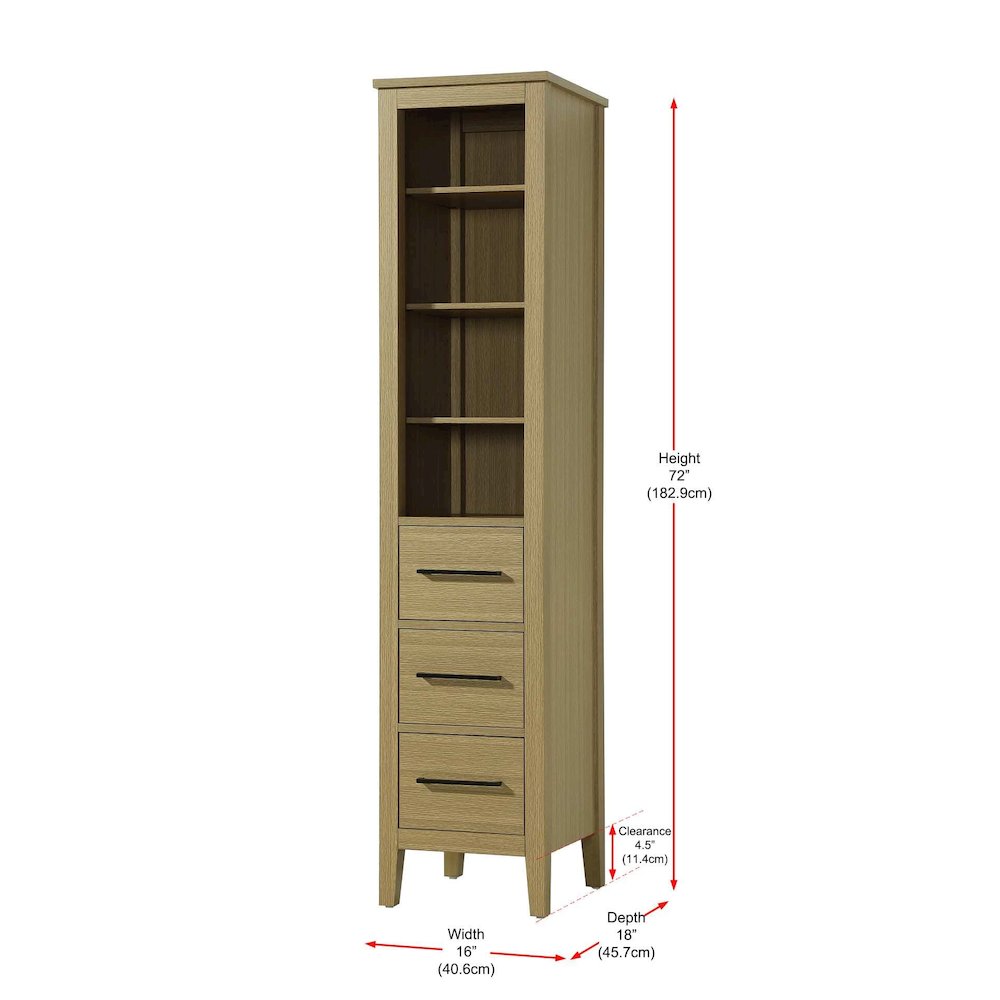 16 Inch Open Shelving Bath Storage Cabinet in Honey Brown. Picture 7