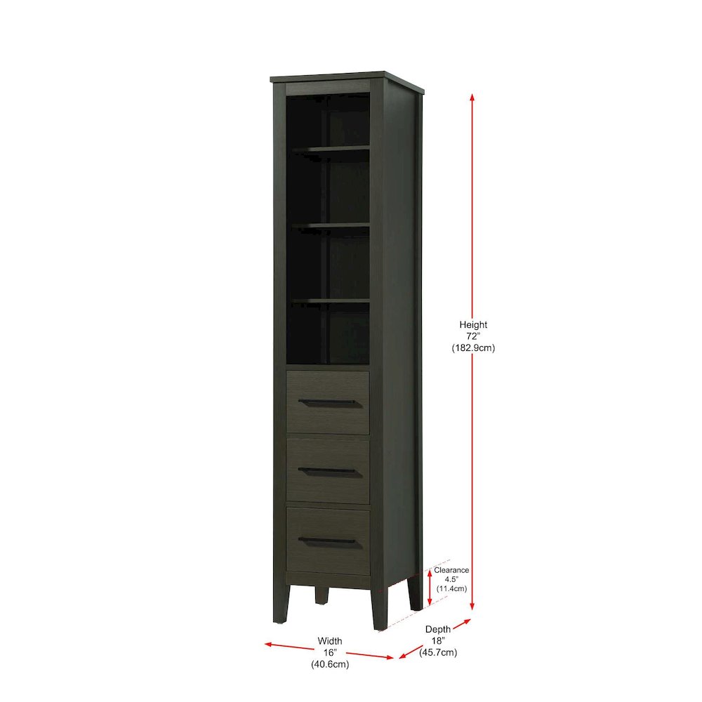 16 Inch Open Shelving Bath Storage Cabinet in Mocha Brown. Picture 7