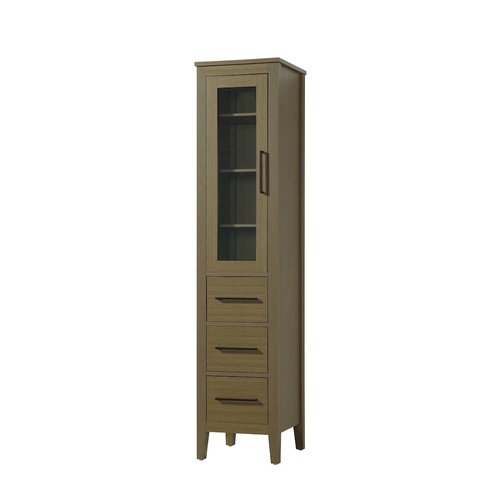 16 Inch Bath Storage Glass Cabinet in Chestnut Brown. Picture 1