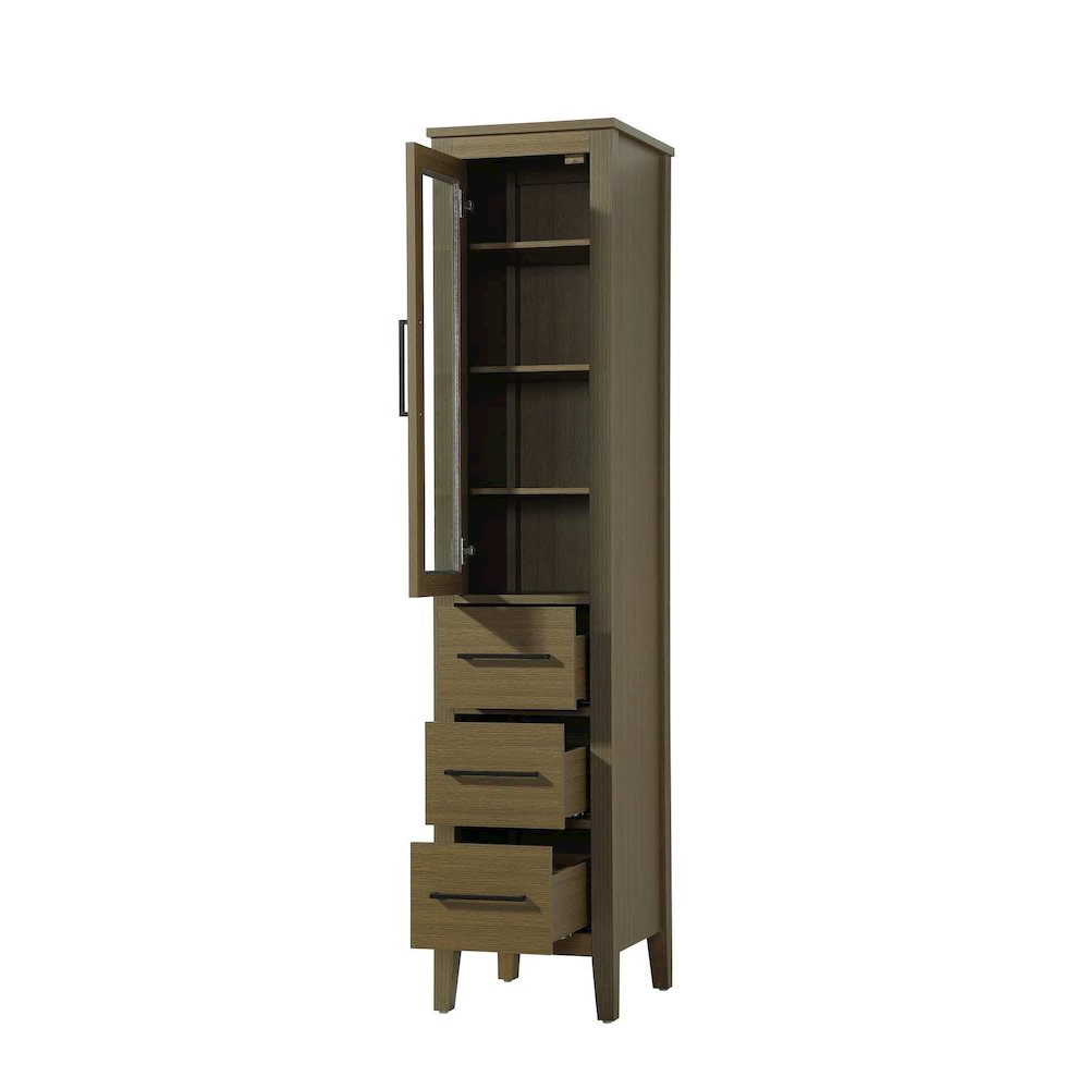 16 Inch Bath Storage Glass Cabinet in Chestnut Brown. Picture 2