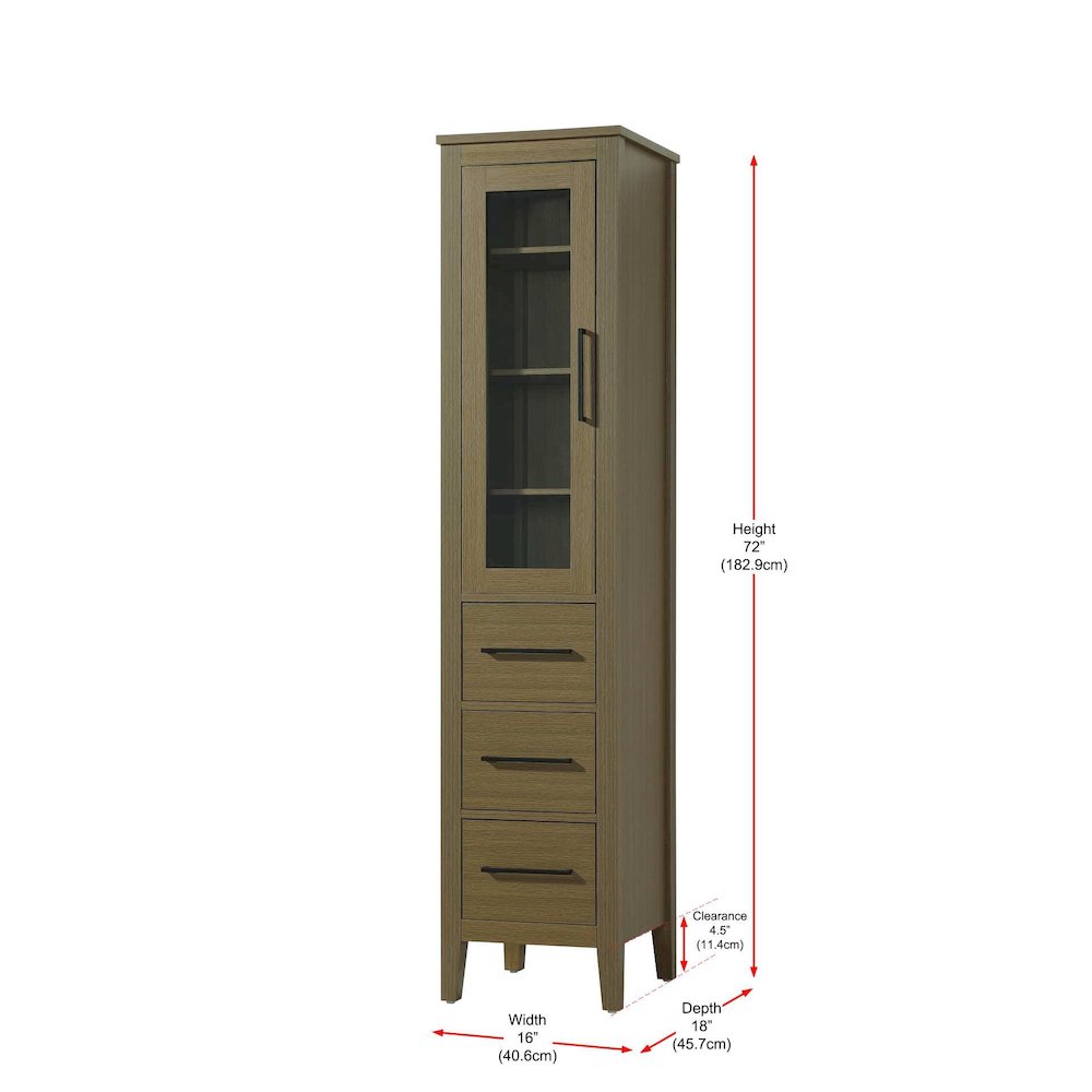 16 Inch Bath Storage Glass Cabinet in Chestnut Brown. Picture 8