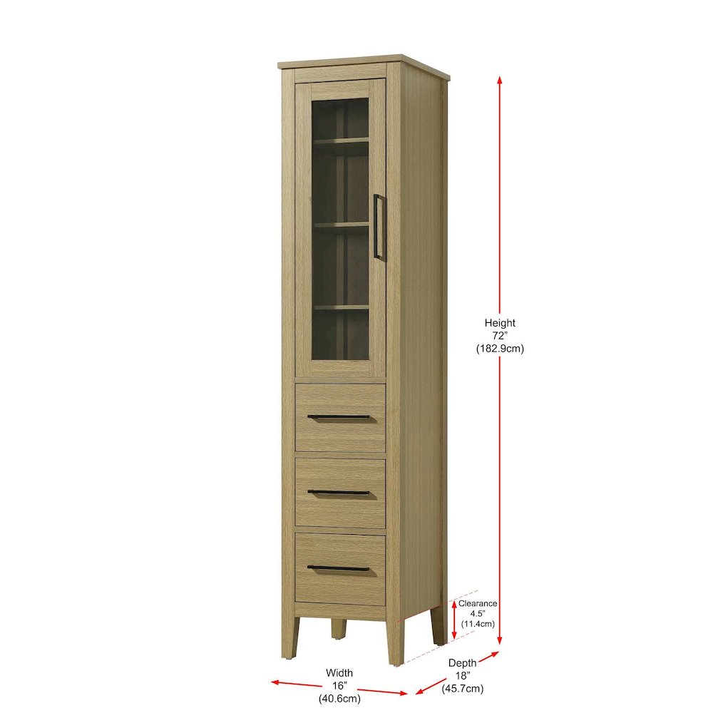 16 Inch Bath Storage Glass Cabinet in Honey Brown. Picture 8