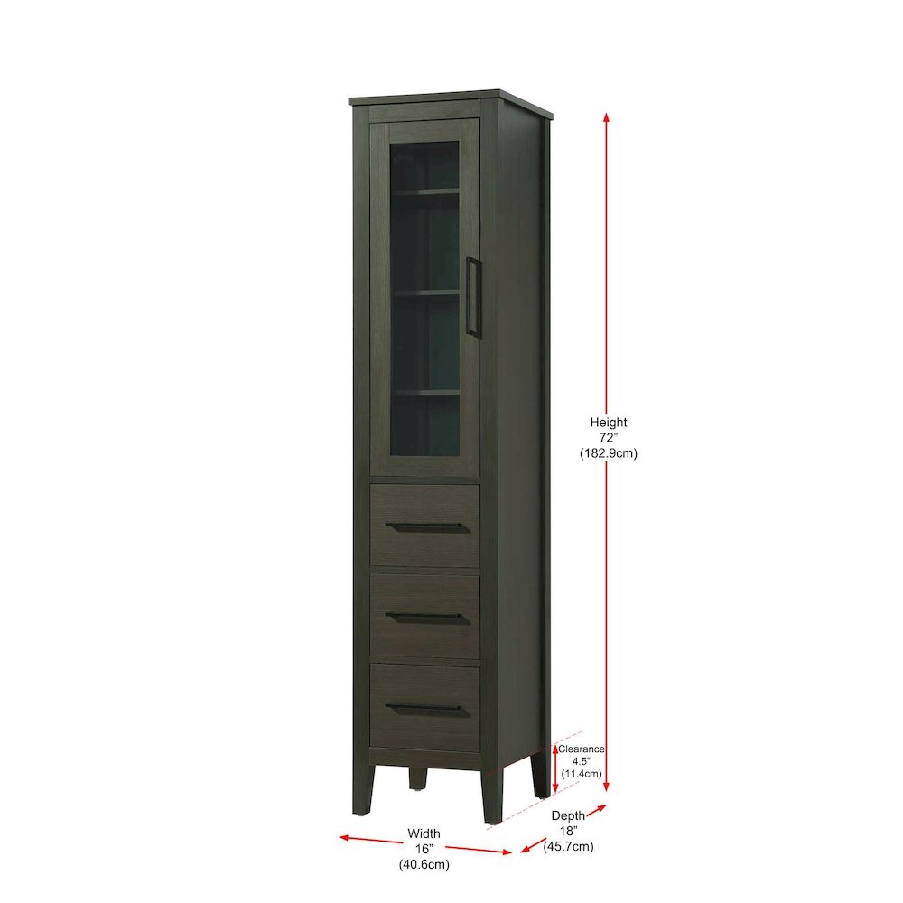 16 Inch Bath Storage Glass Cabinet in Mocha Brown. Picture 8