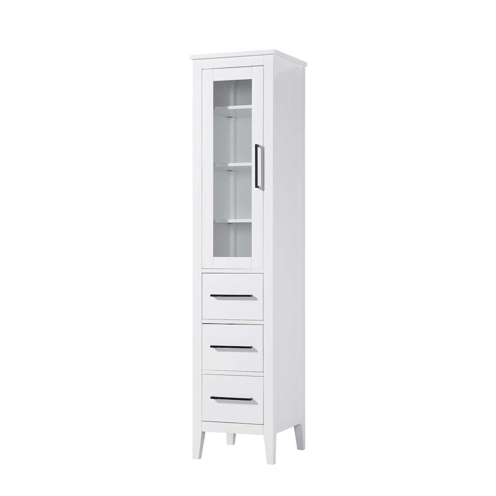 16 Inch Bath Storage Glass Cabinet in White. Picture 1
