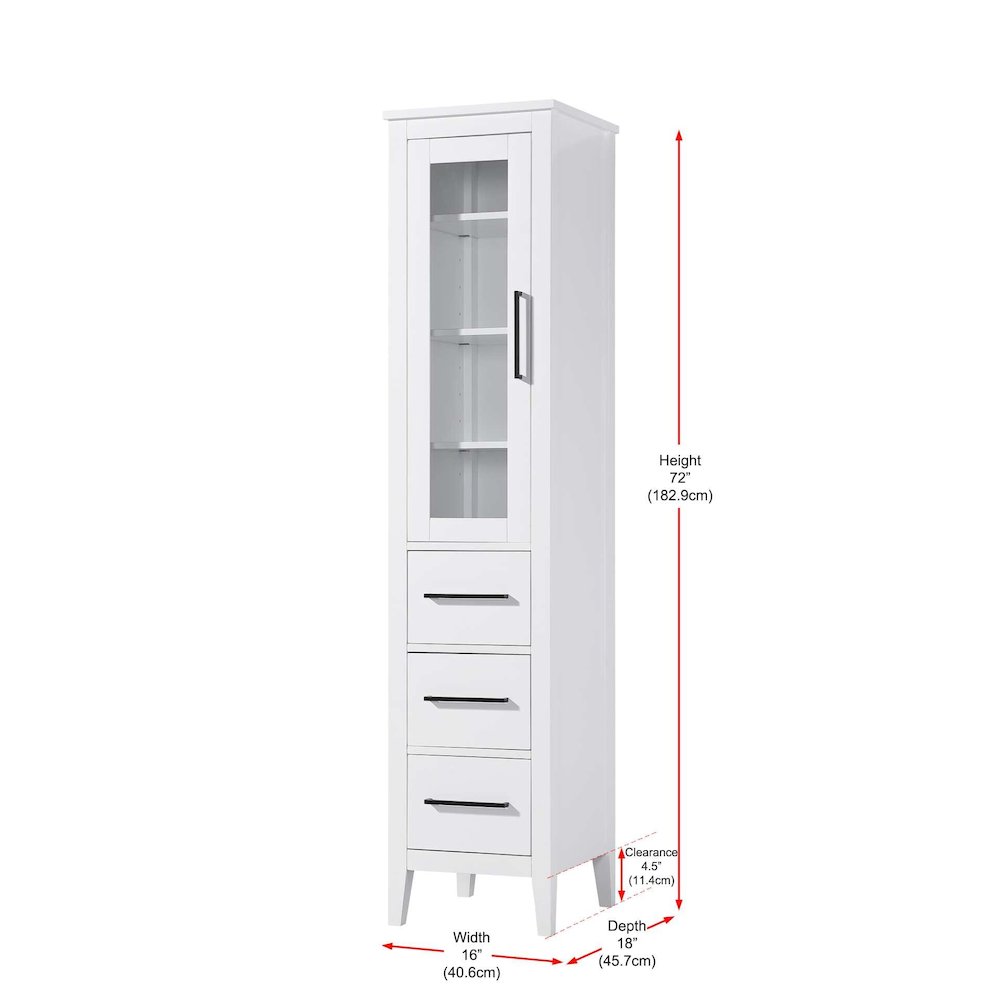 16 Inch Bath Storage Glass Cabinet in White. Picture 8