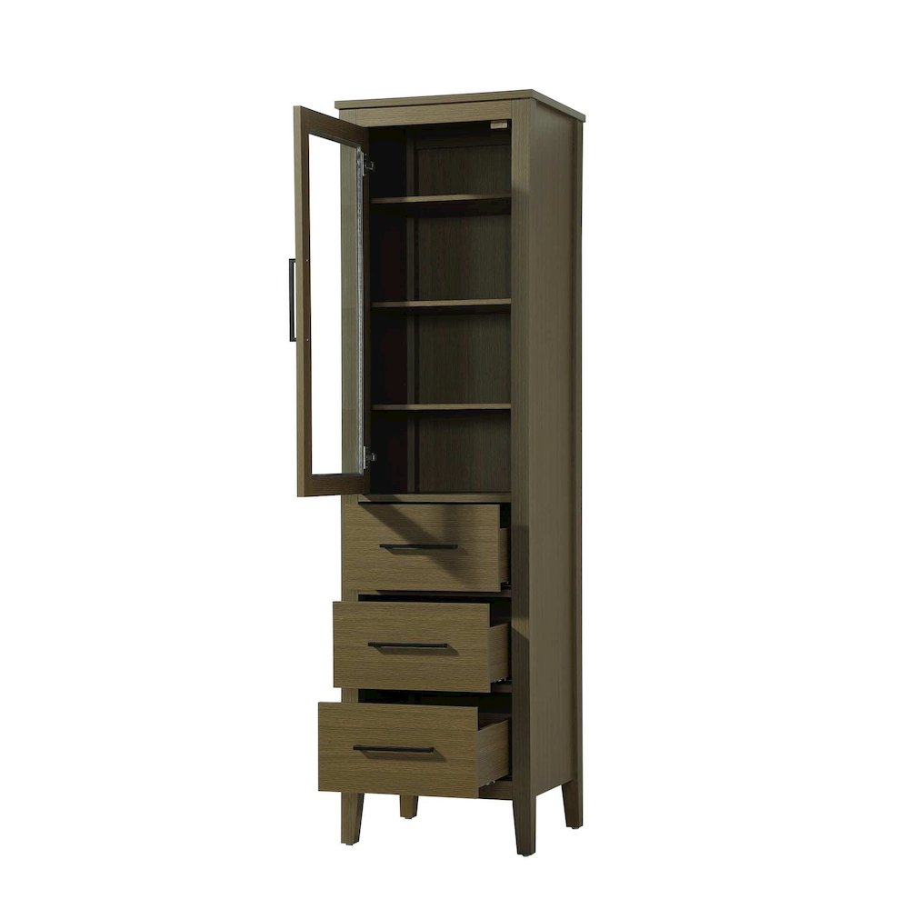 20 Inch Bath Storage Glass Cabinet in Chestnut Brown. Picture 2