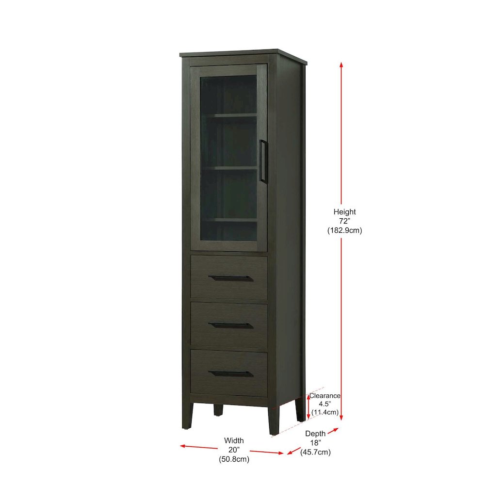 20 Inch Bath Storage Glass Cabinet in Mocha Brown. Picture 8